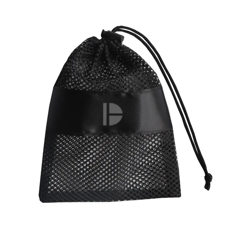 Hot sale high quality durable Black custom wholesale clothing shoes packaging drawstring nylon silk net bag