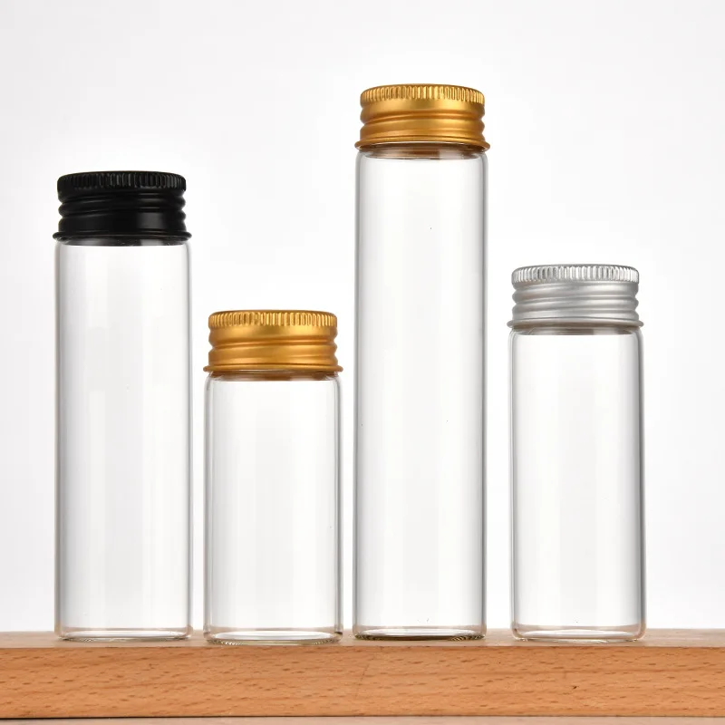 30mm screw mouth aluminum cap 12ml 15ml 20ml 25ml 40ml 50ml 55ml 60ml 80ml 95ml 100ml 110ml transparent glass test tube bottle