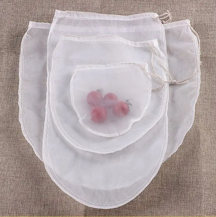 Thickness 65 micron reusable nylon fine mesh food strainer bag / food grade filter bag for nut milk