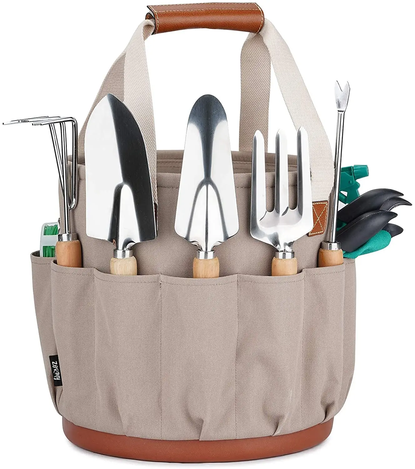 9 Pieces Garden Hand Tools Kit Include Weeder Rake Shovel Trowel Pickhoe Excavator Sprayer Clawed Gloves Tool Tote Bag