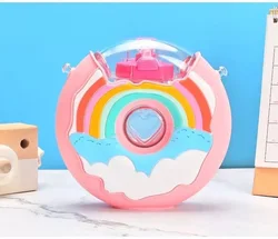 New Cute  Cartoo Donuts Water Bottle for Kids  Creative Silicone Portable  children cup  with Straw student Water Bottles Gift