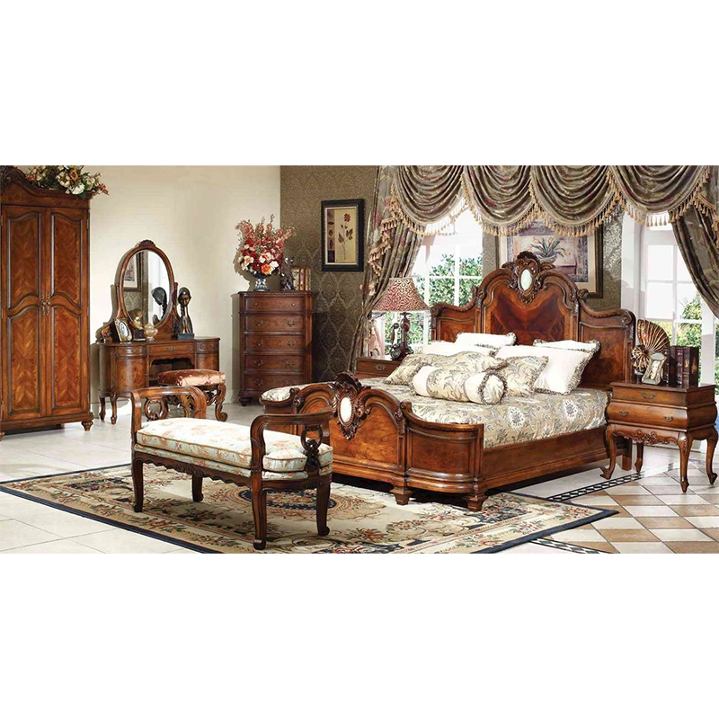 
Hand carve luxury French fashion wood double soft back bed designs GH14.1 