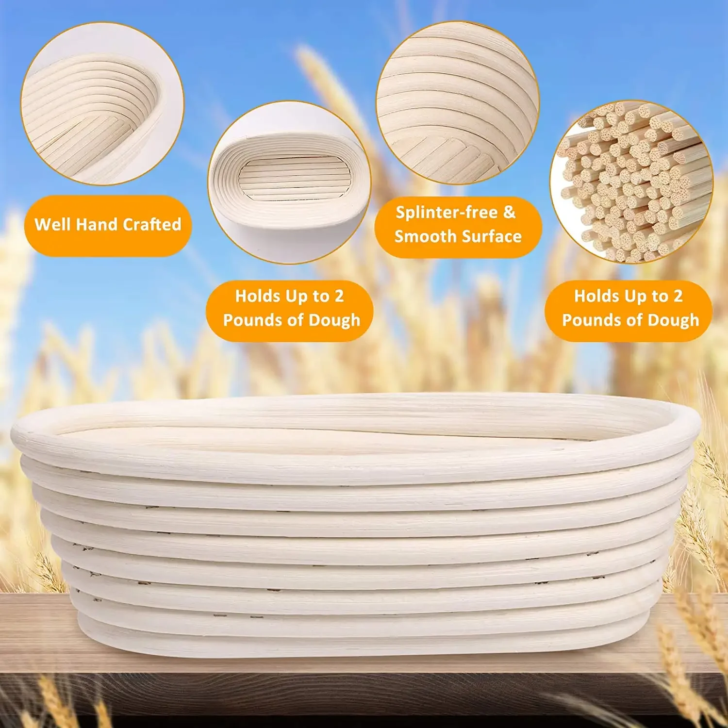 Wholesale Handmade Bread Basket Baking Oval Fermentation Dough Bannetons Rattan 10inch Proofing