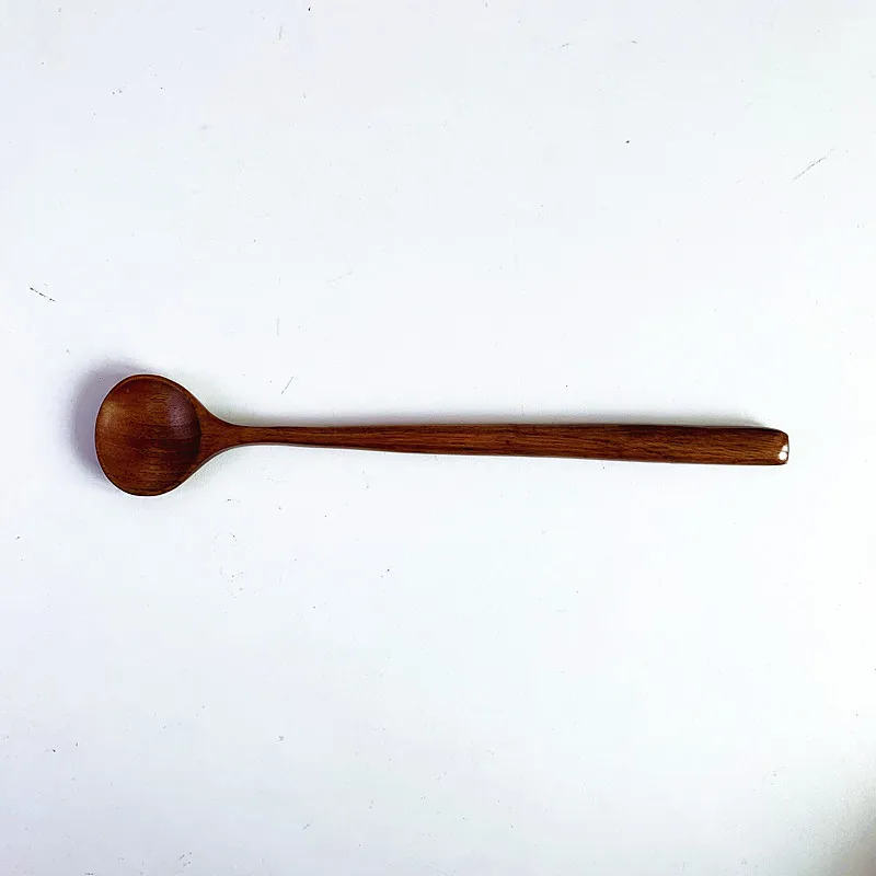 Kitchen Long Handle Round Mini Wooden Japan Korean Style Soup Spoon Mixing Seasoning Sauce Spoon