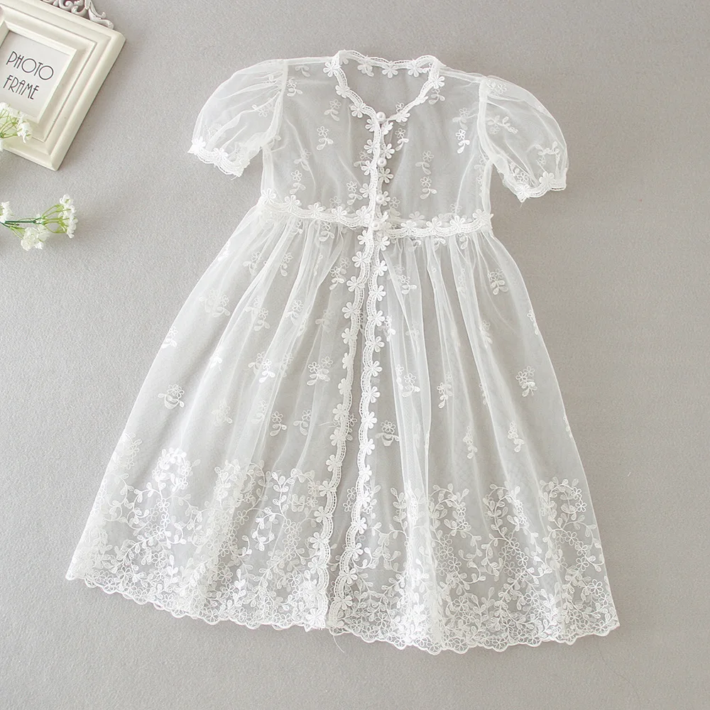 New Arrivals Long Baby Lace Christening Dress Baby Girls Baptism Gowns
