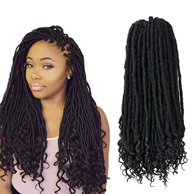 High Quality Wholesale Mambo Afro Kinky Bohemian Curly Natural Black Dread Locs Goddess Faux Locs Crochet Hair