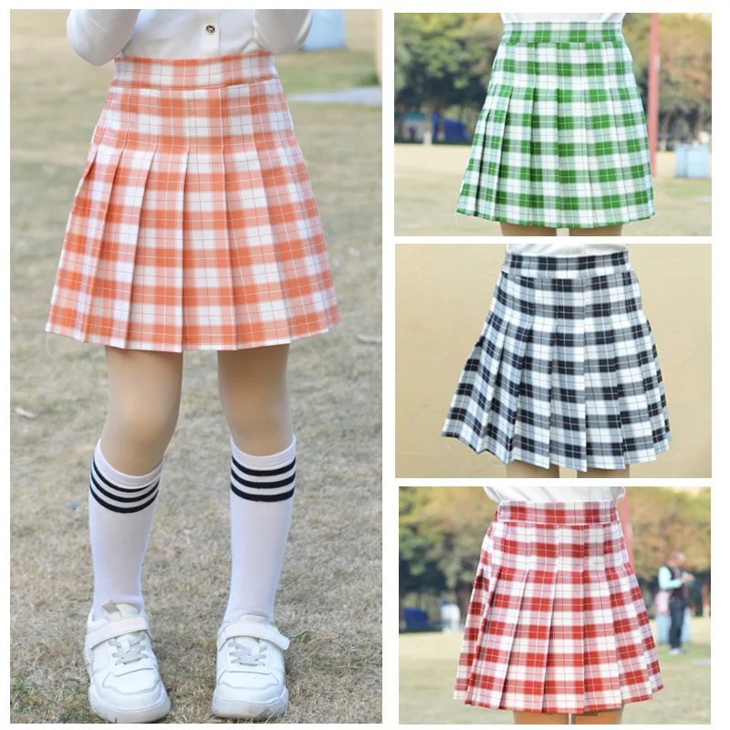 Children School Uniforms Plaid Skirt Kids Girls Pleated Plaid Skirt High Waist Girl School Uniforms Mini Knife Pleated Skirts