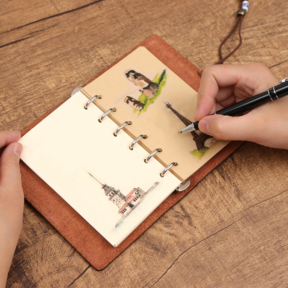 A7 Vintage Leather Journal with Blank Pages Refillable Handmade Cowhide Cover Writing Notebook Diary Genuine Leather Notebook