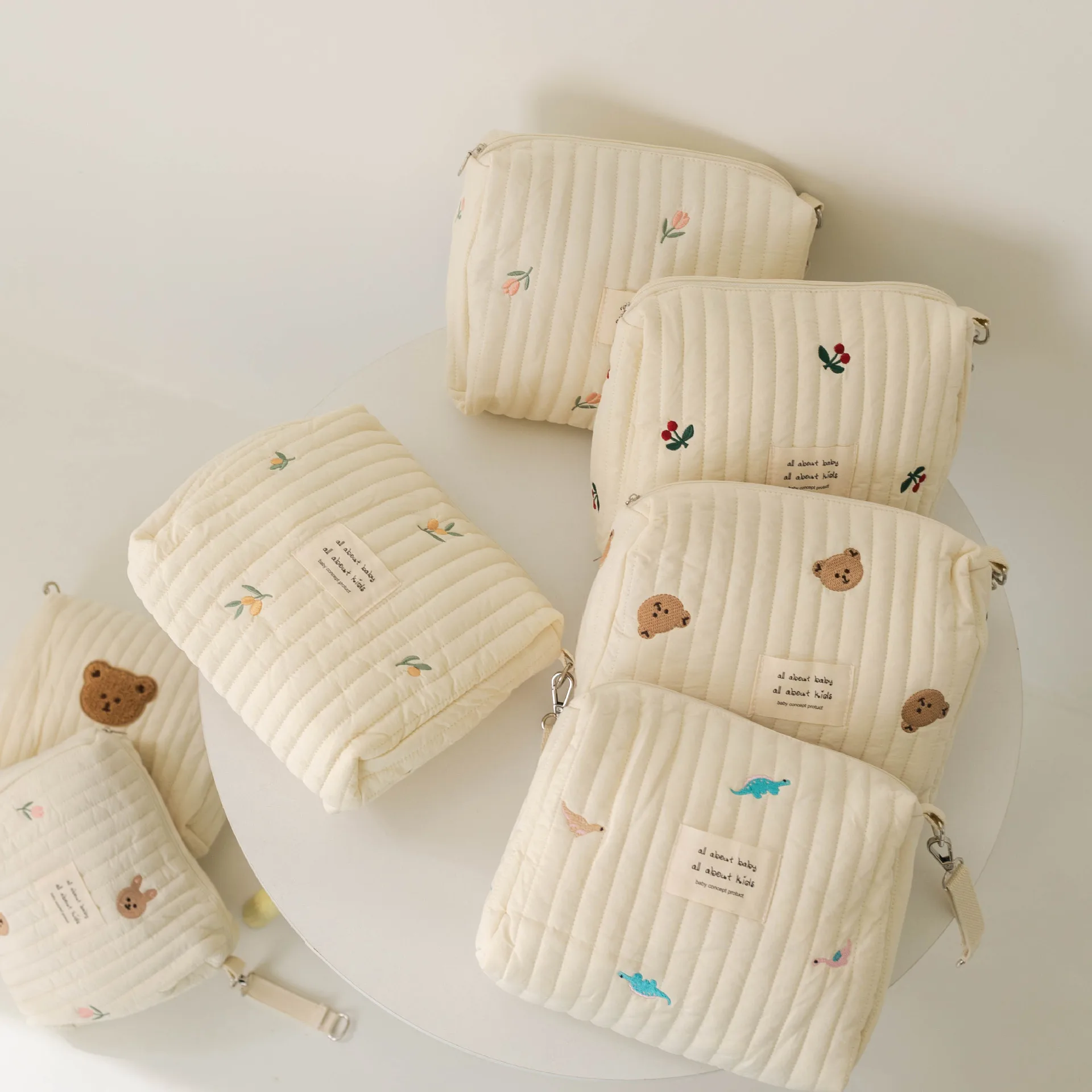 Korean Style New Zipper Embroidery Cotton Mommy Bag Baby