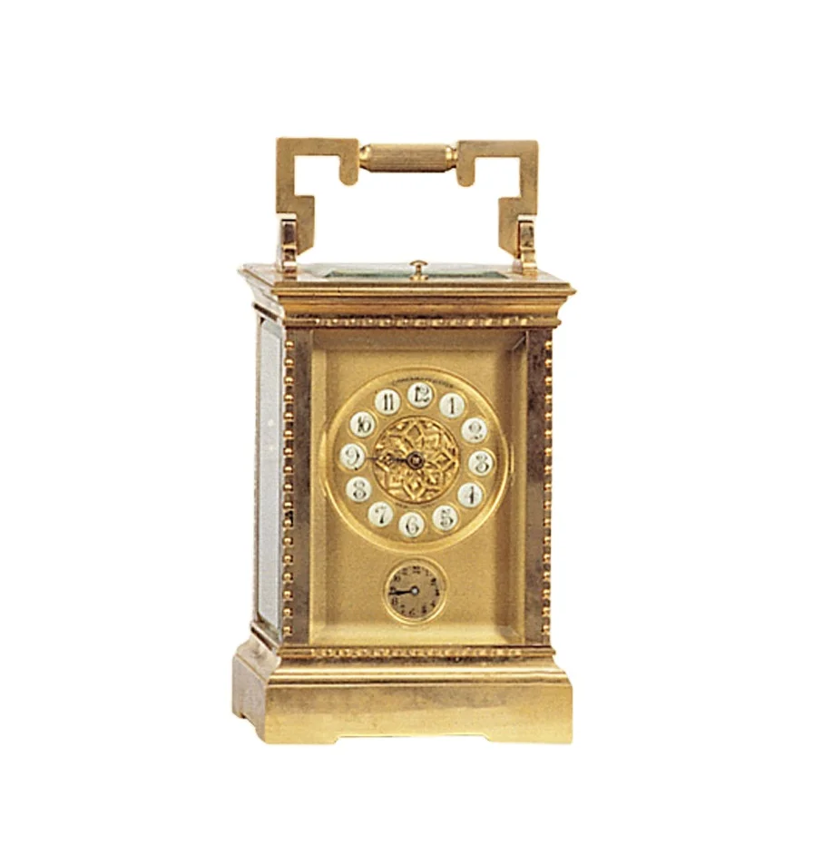 Large French Style Antique Gilt Brass Cased 8 Day Repeater Alarm Chiming Setting Calendar Week Date Function Travel Clock/Watch