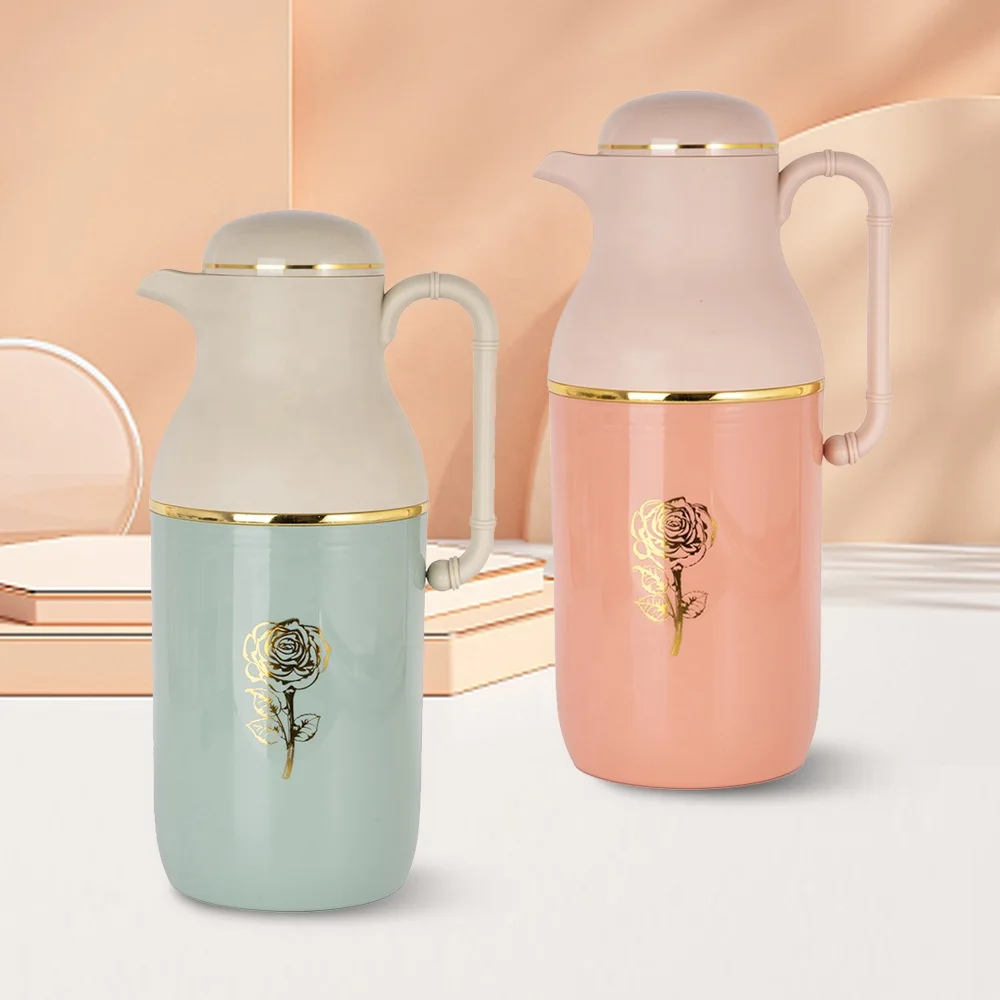 WUJO Custom Logo Pattern Design Plastic Glass Refill Dallah Arabic Vacuum Flask Insulated Water Jug Coffee Pot