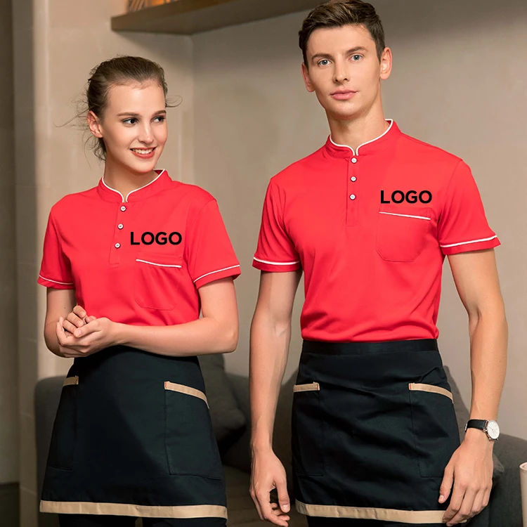 cafe bar t shirt unisex restaurant Custom Logo polo shirt uniform for hotel waiter