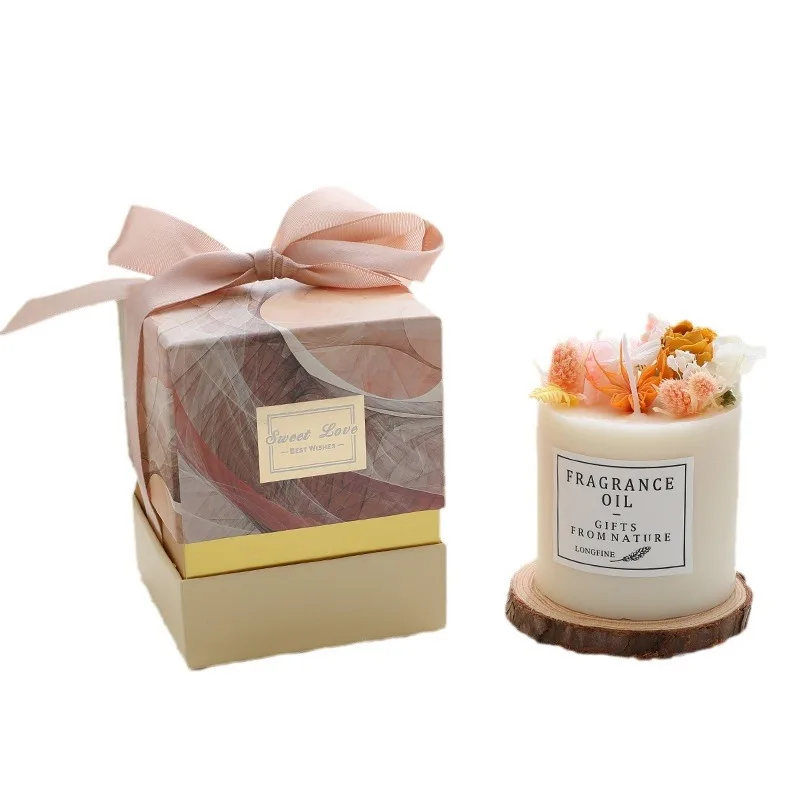 Wholesale Private Label Colorful Glass Jar Candle Home Fragrance Soy Wax Scented Candles with dried flower