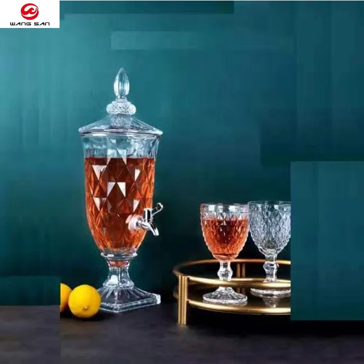 Clear crystal and juice crystal with metal tap 5l glass beverages dispensing drink beverage dispenser