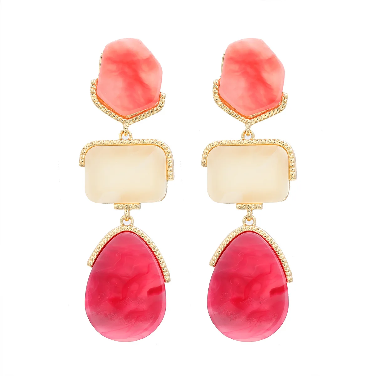 Fashion red Acetic Acid Plate dangle Earrings Multi layer Geometric blue Resin Pendant Earrings Wholesale for Women