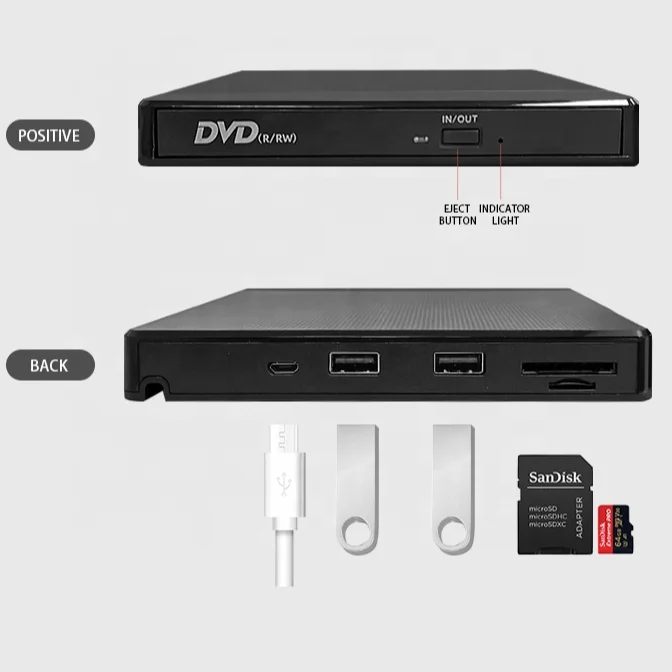 Factory direct sale 4 in 1external dvd burner dvd rw writer with SD TF Card slot