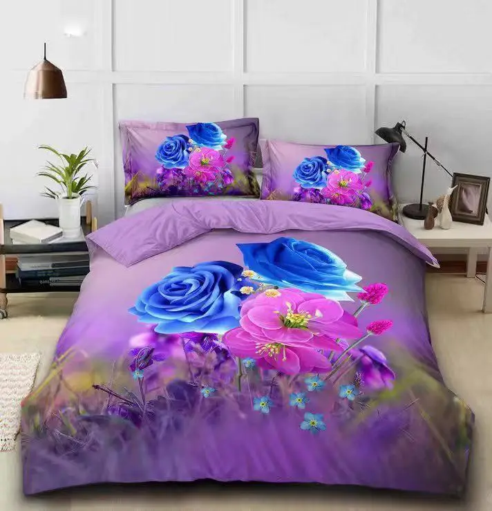 Colorful 3D flower design 100% polyester disperse printed bed sheet fabric