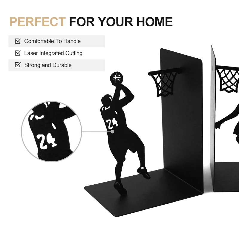 Custom Non-Slip Metal Bookends Heavy-Duty Decorative Kobe plays basketball Book ends for Shelf Desktop Book Holder