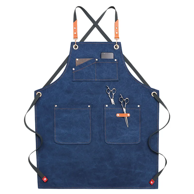 Custom Best Adjustable Bar Barista Work Cowboy Denim Aprons With Pockets