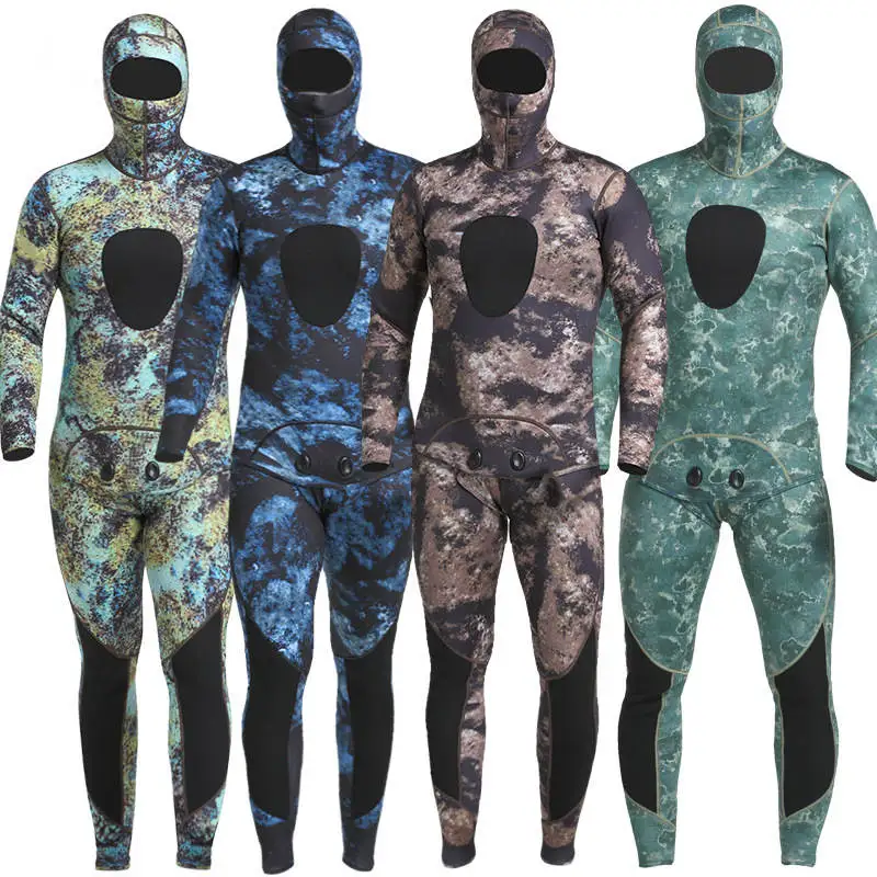 Комплект для плавания мужской из двух предметов, неопреновый Камуфляжный комплект для дайвинга с капюшоном и длинным рукавом, спортивные гидрокостюмы для серфинга, 3 мм