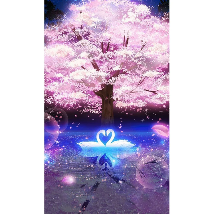 Full Square&Round Diamond Painting Swan under pink tree 5D Diamond Embroidery Mosaic Cross Stitch Home Decor Gift