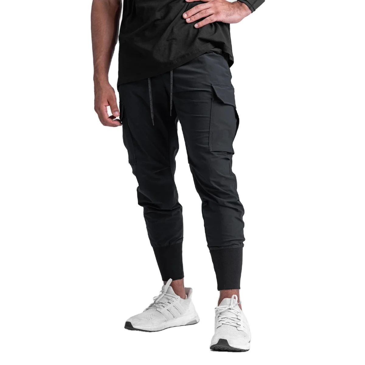 Wholesale Custom Logo zipper  pockets   joggers  Nylon Spandex Stretch Grey Cargo Running   Pants  joggers for men