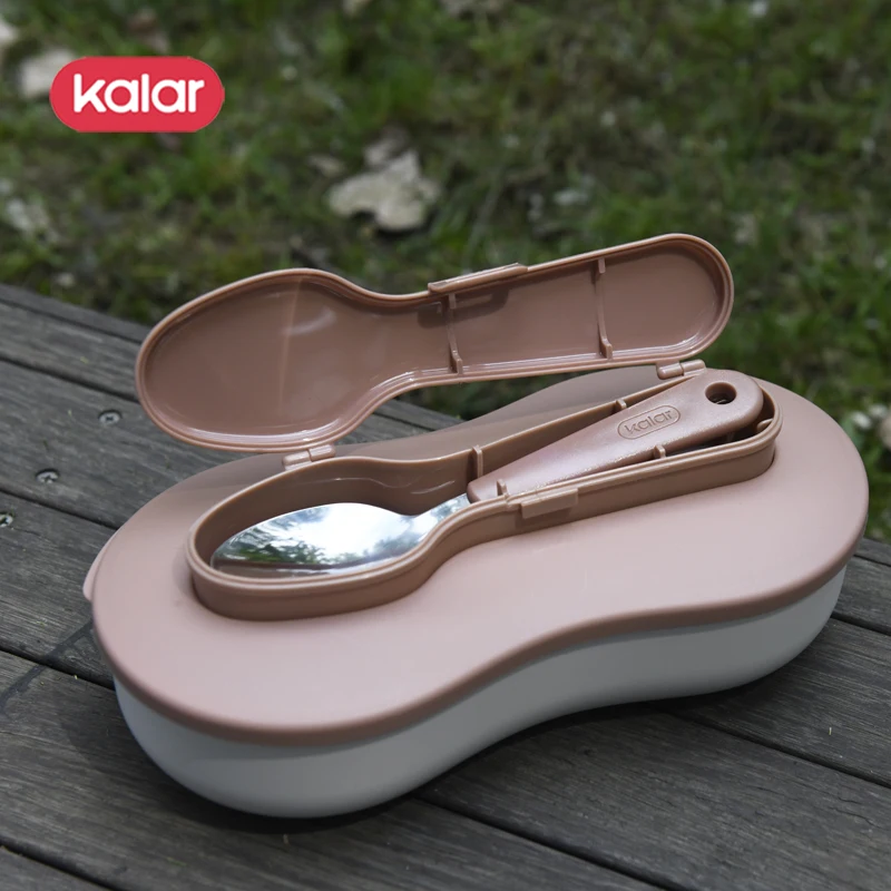 Portable plastic bento lunch box with cutlery set