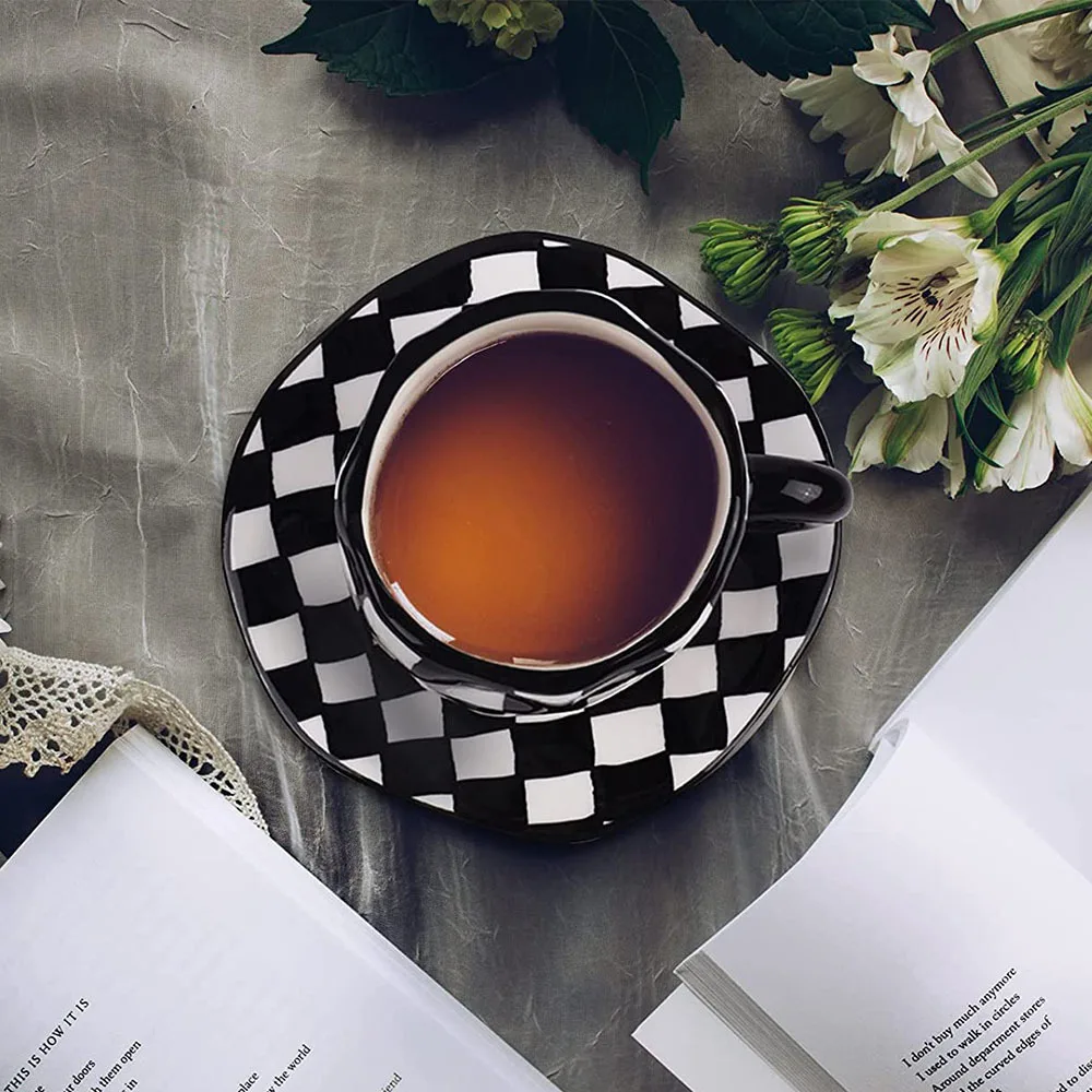 ins ceramic mug handmade irregular 10oz customised coffee cup and saucer afternoon tea ceramic cup retro stoneware mug