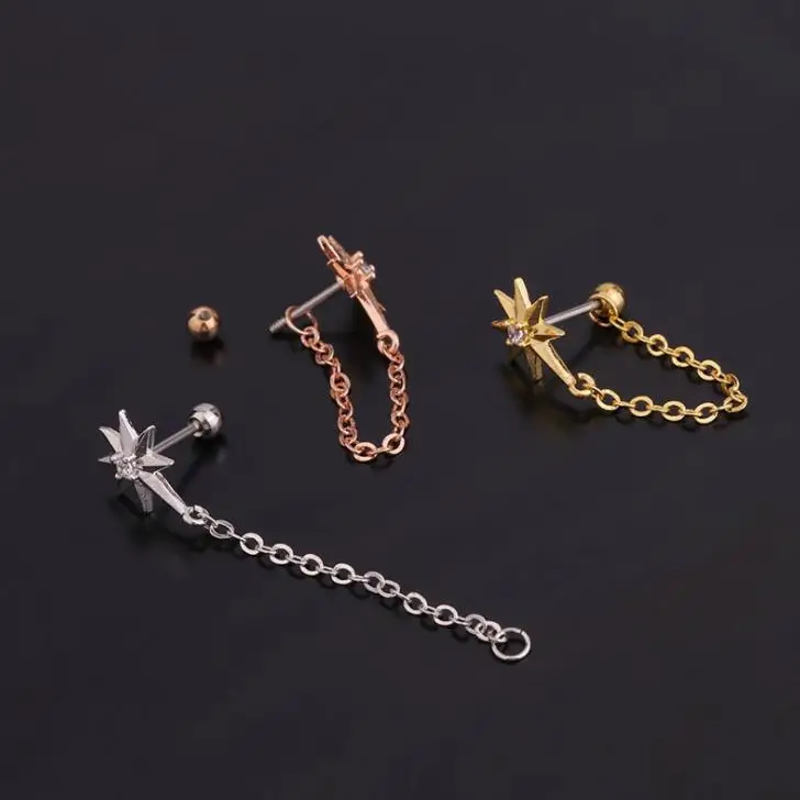 Chinese manufacturer trendy colorful customized cubic zircon sleeper earring cartilage