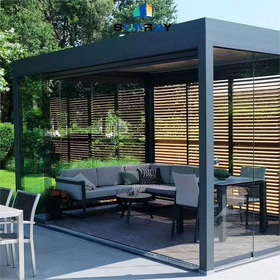 Outdoor Waterproof PERSPEX Canopy Kit Motorized Louvered Aluminium Pergola Arbours Bridge Arches Featuring Glass Plastic Alloy