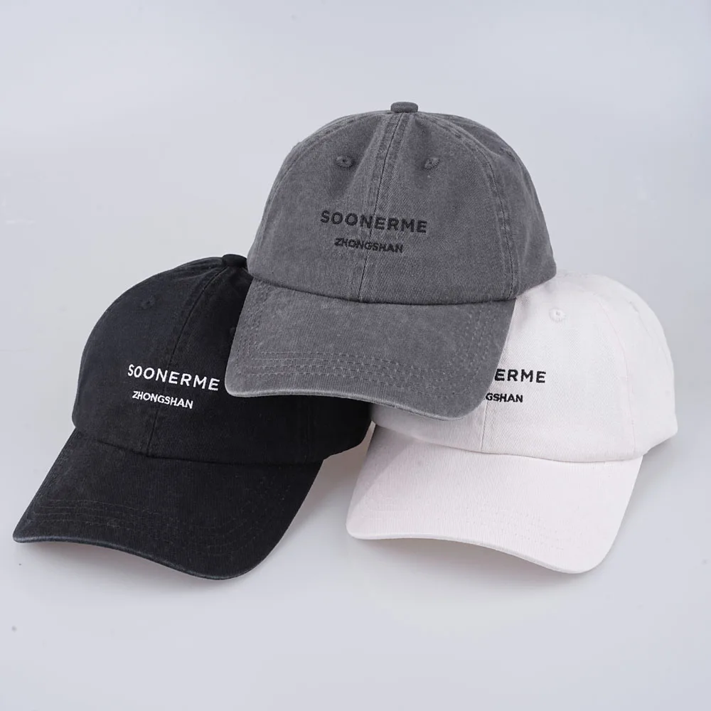 Custom logo 6 panel solid color curved brim baseball hat embroidery logo washed baseball cap