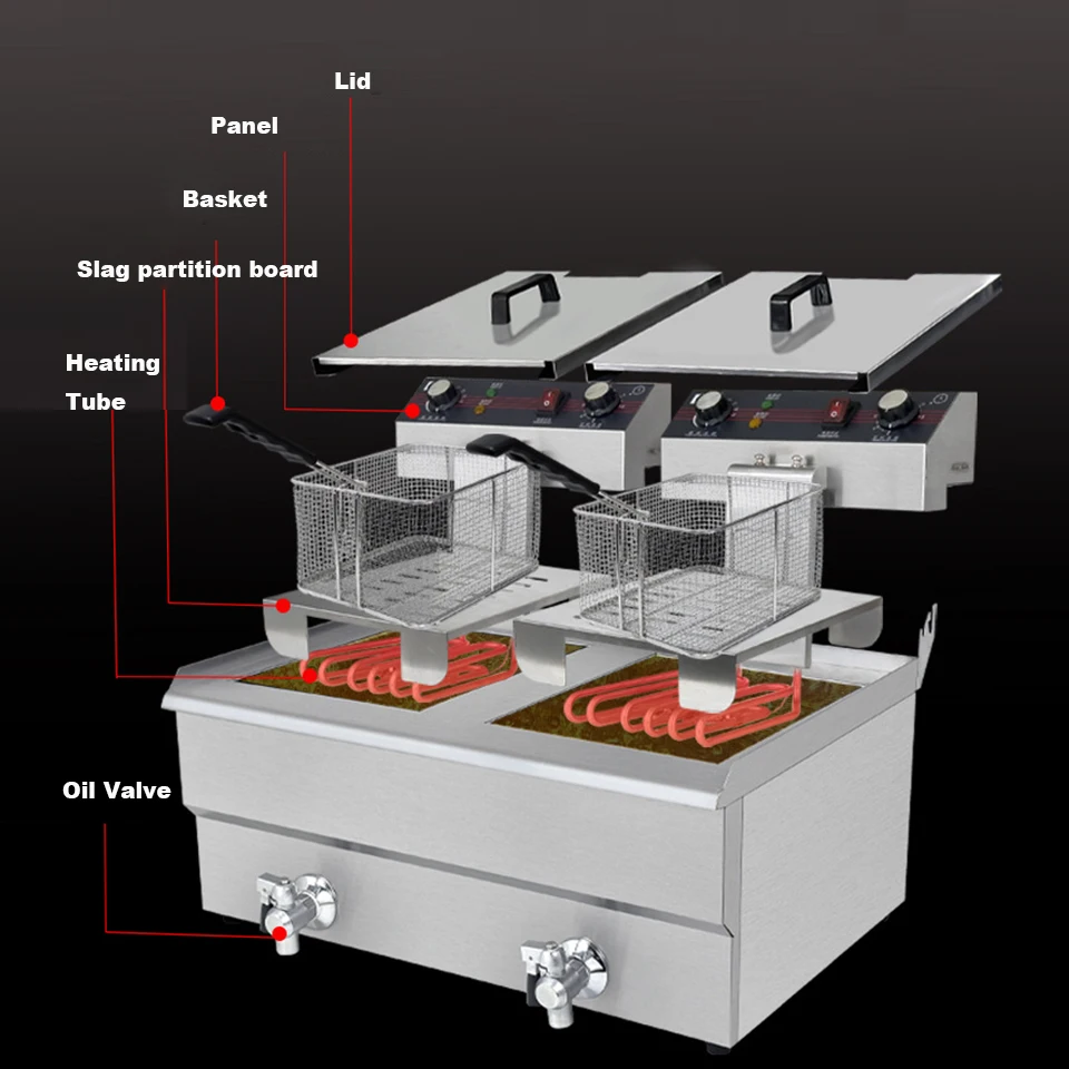 SC-181V-2 Electric Commercial Deep Fryer 18+18L with Choke Countertop Tank Basket Commercial Restaurant Kitchen