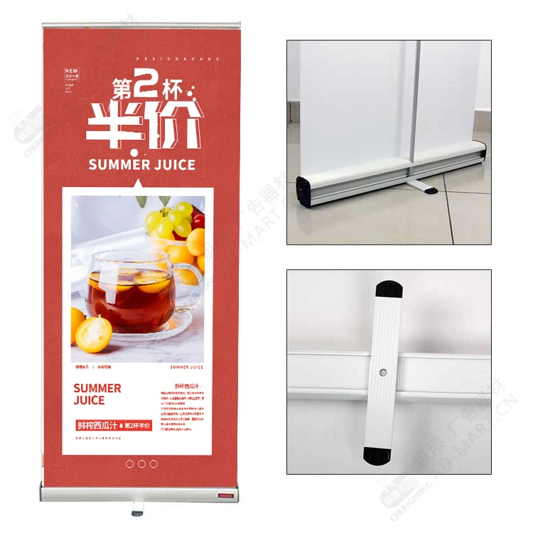 Plastic  roll up banner Scrolling banner stand with base.Plastic scroll up sign stand with  tiny foot.Stable rolling banner.