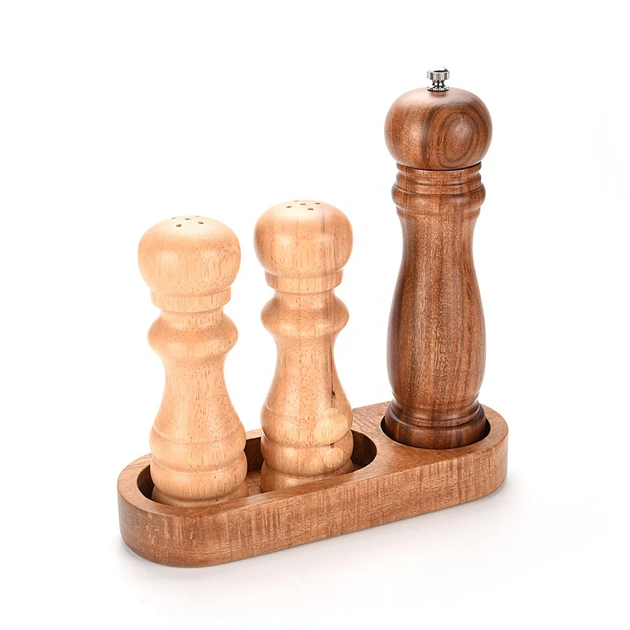 Kitchen Decoration Salt and Pepper Shaker Spice Jar Condiment Set with Wooden Stand