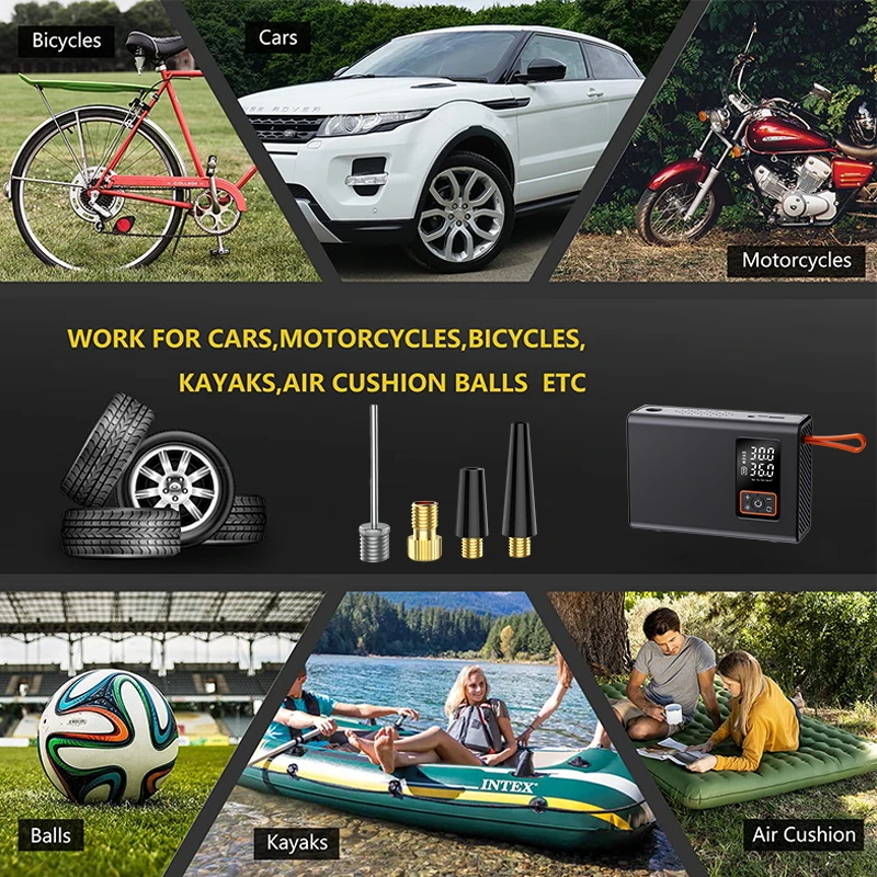 Wholesale Customization 12V 150Psi Car Jump Starter With Tire Inflator Electric Air Pump Multifunction Portable Digital Nozzle