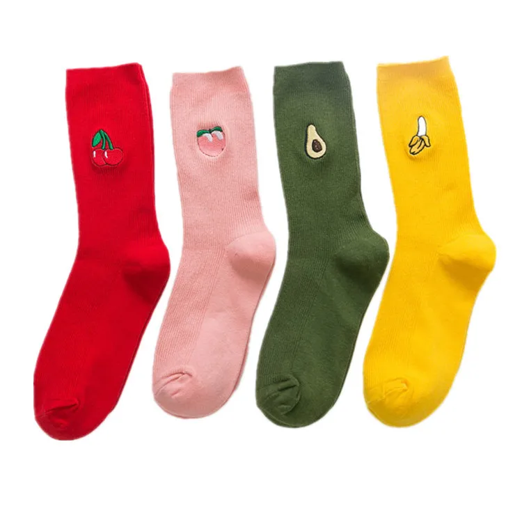 hot style Korean cartoon fruit avocado embroidery custom logo socks for women cute girl long tube socks