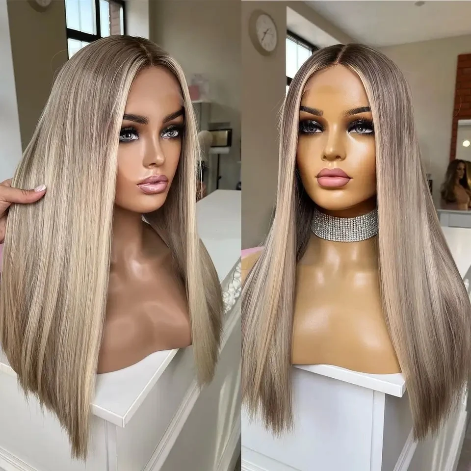 12A Quality Double Drawn Hair Ash Blonde Color Kosher Virgin Remy Human Hair Transparent HD Lace Front Wigs For White