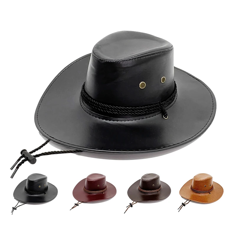Custom Western Fedora Hats with Buckle Band for Men and Women PU Leather Cowboy Hat