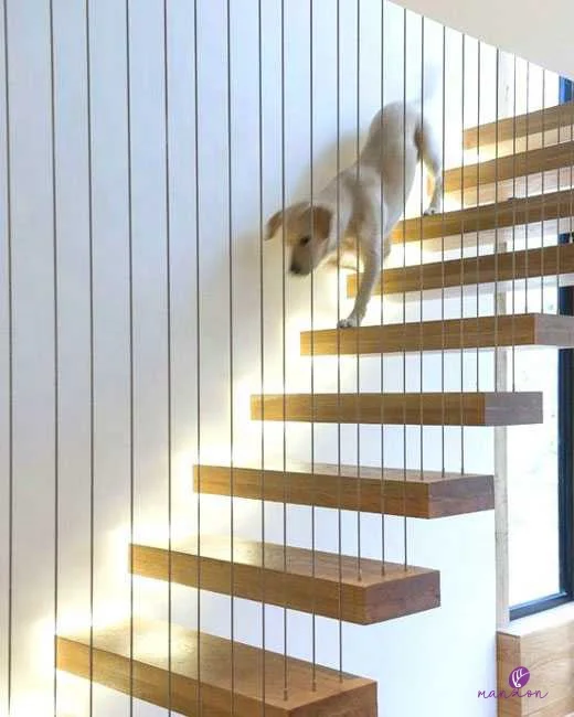 Современная плавающая лестница с невидимым стрингером