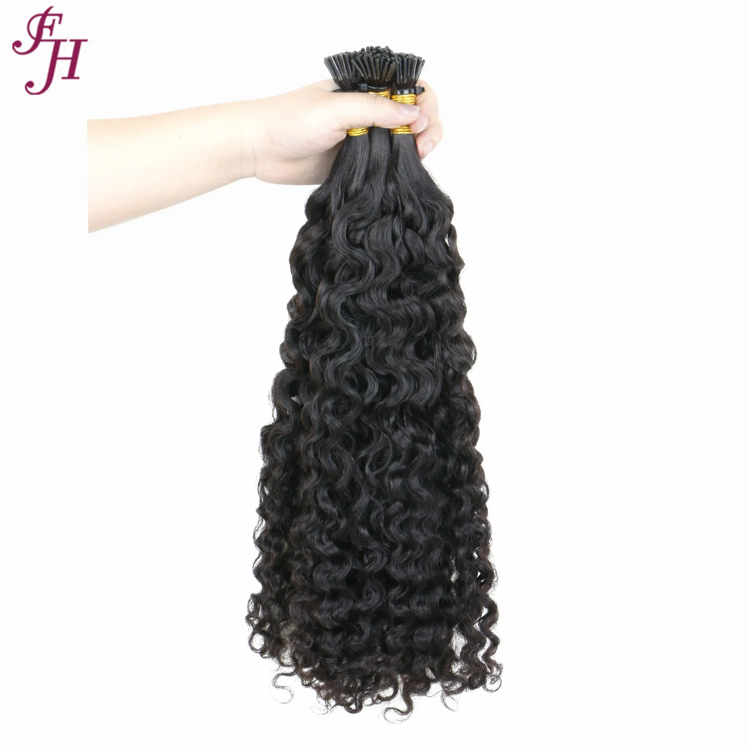 FH raw indian double drawn keratin bond i tip human hair 26 inch deep curly 10a i tip wavy human hair extensions