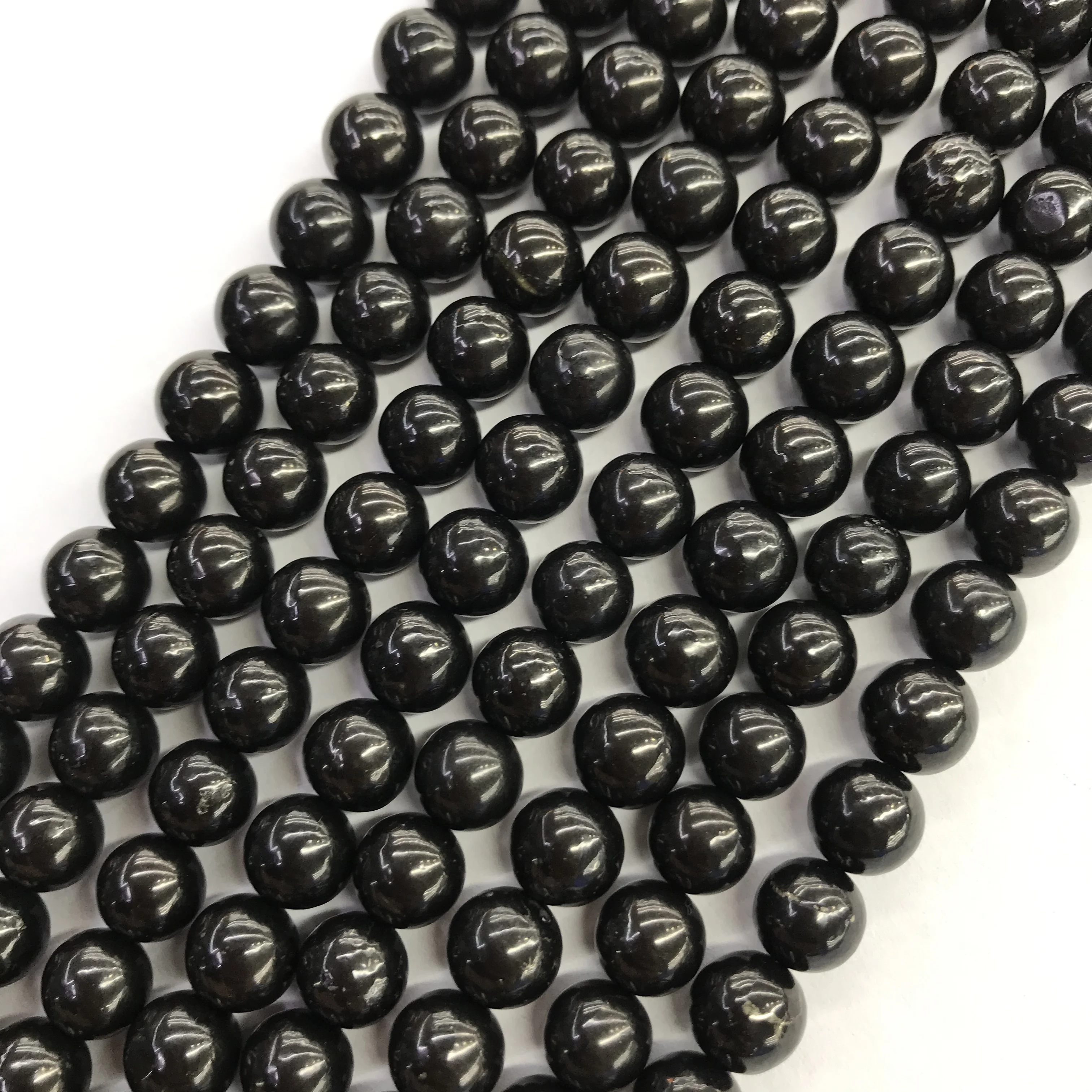 12mm round natural black Russian shungite gemstone beads