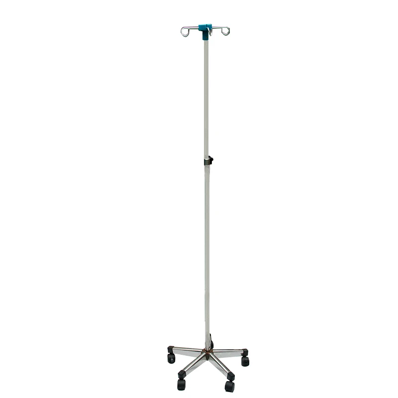
Hospital 5 legs mobile universal wheel with brake stainless steel base infusion/IV pole drip stand 4 hooks 