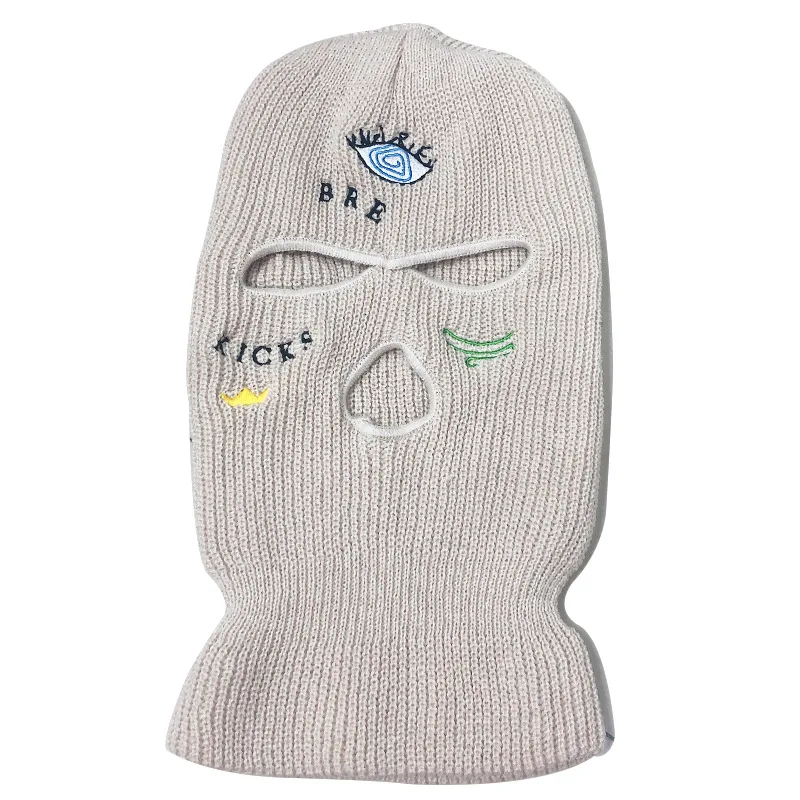 Wholesale Design Knitted 3 Hole Full Cover Face Skimask Mask with Embroidery Logo Winter Hat Ski Mask Custom