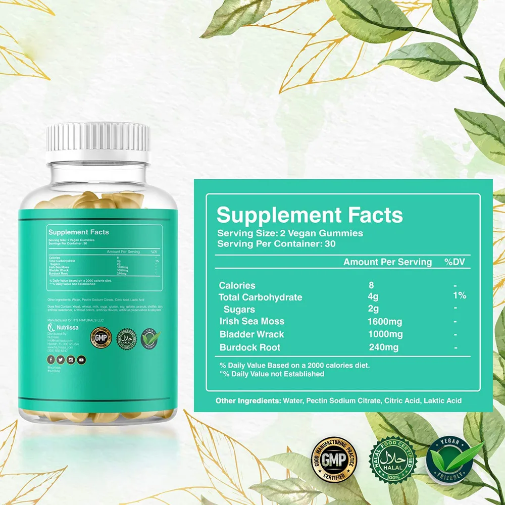 Health Benefits Organic Nature Bladderwrack Root Fresh Elderberry Simsima Vegan Sea Moss Booty And Butt Gummies For Weight Loss