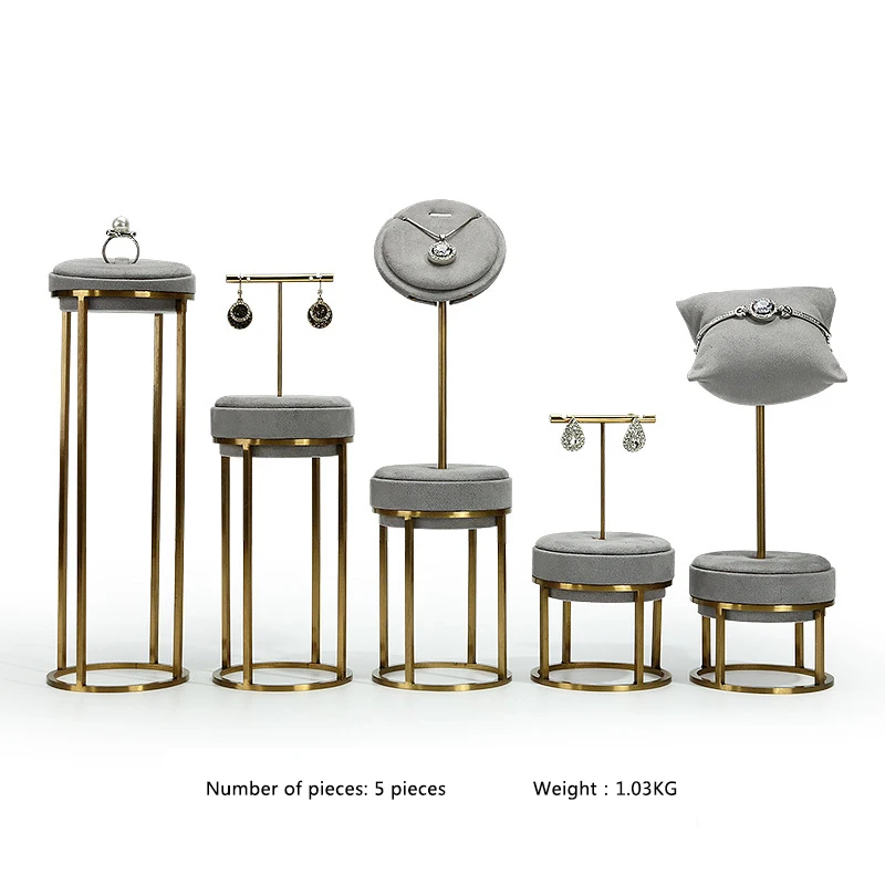 Custom LOGO Luxury Jewelry Rack Shop Store Showcase Exhibitor Metal Jewelry display Stand Set