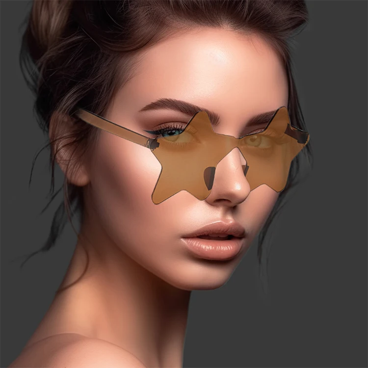 Promotional Gifts Rimless Star Sunglasses Vintage Fashion Rimless One-Piece Lens Shaped Frameless Eyewear