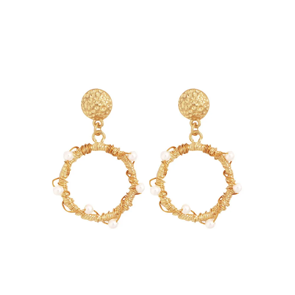 Fashion Hook Earrings Gold Pearl Beads Pentagram Earrings