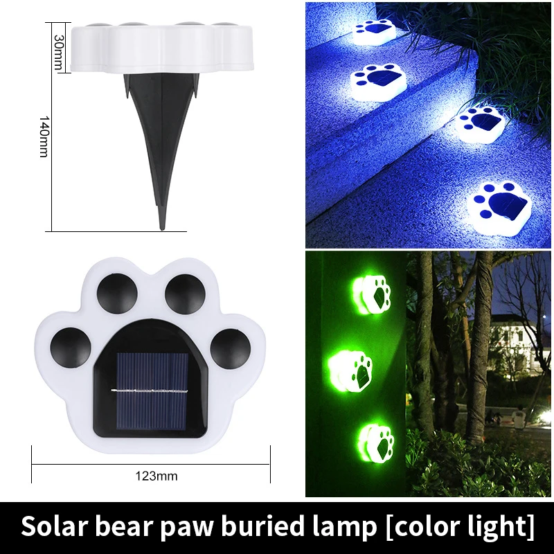 IP65 Bear paw shape Solar Ground Lights for Steps Wall Paw Footprint Night Lamp Outdoor Decorative Garden Underground