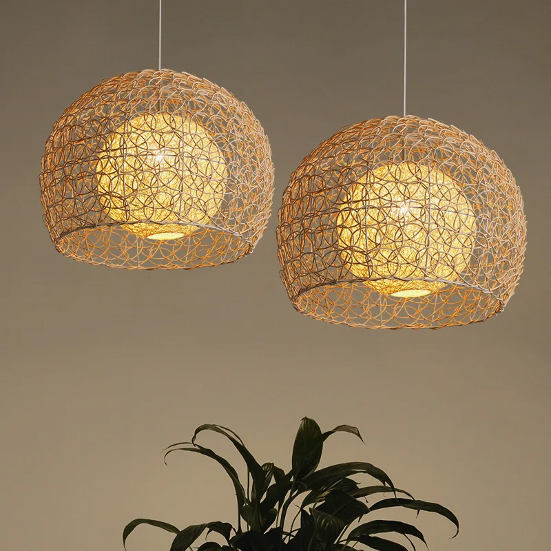 Personalized rattan bedroom living room E27 chandelier rustic simple restaurant hemp ball pendant light for Indoor Decoration