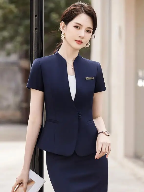 2024 new short skirt set, work clothes slim fit, slimming hotel front desk reception work clothes women suits office formal